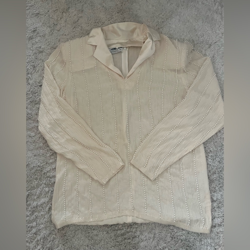 Vintage Ciao PM Women’s Beaded Cream Colored Silk Top Sz 6